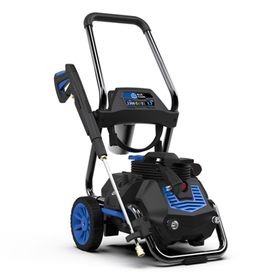 AR BLUE CLEAN<sup>&reg;</sup> Electric Pressure Washer - An excellent choice for any home or pressure washing project. Features include a foam handle, removable cart and the ability to wall mount. This unit is highly flexible to meet all your needs. Powered by a 13 Amp motor rated for 2300 max PSI, this 1.7 GPM machine has the power and flow rate to complete many tasks. 